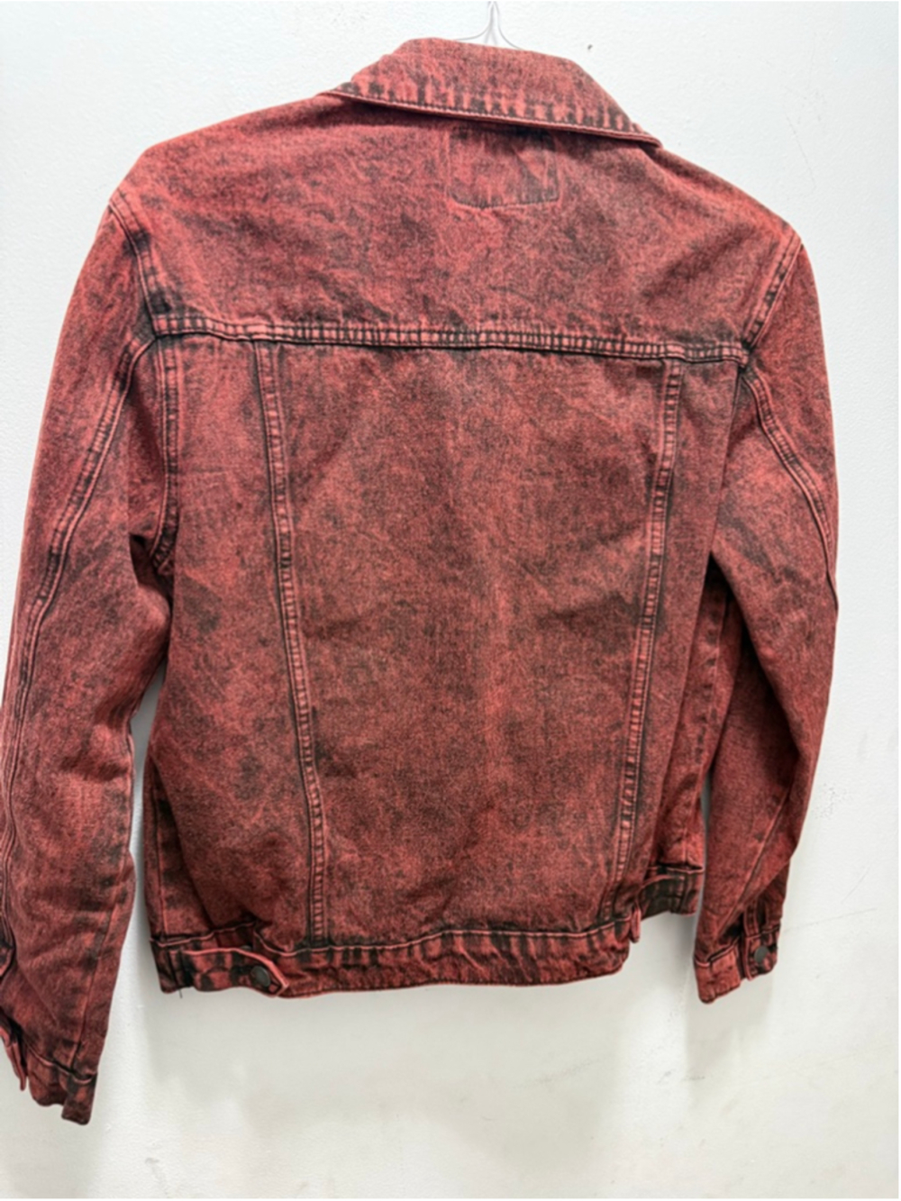 Women's SMOKEFISH Red Black Acid Wash Jean Jacket M - Picture 4 of 4